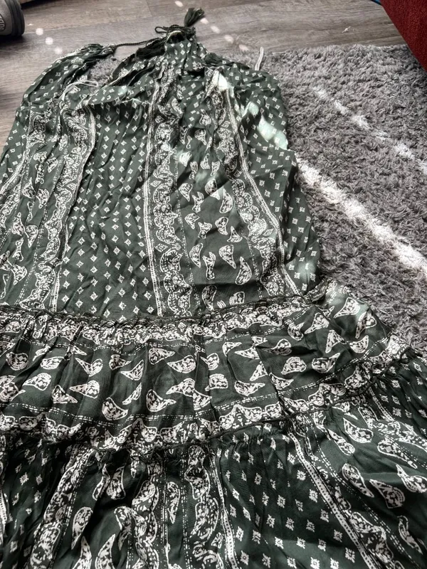 World Market Women's Cotton Tired Maxi Summer Halter Printed Dress Green New S/M - Image 11