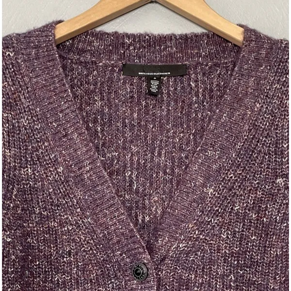 White House | Black Market Purple Cardigan Size Small Chunky Marled Cropped Sweater Knit Wool Blend - Image 3