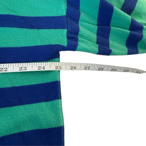 Wiholl Half Zip Mock Neck Sweater Size XL Turquoise Blue Striped Preppy Coastal - Image 9