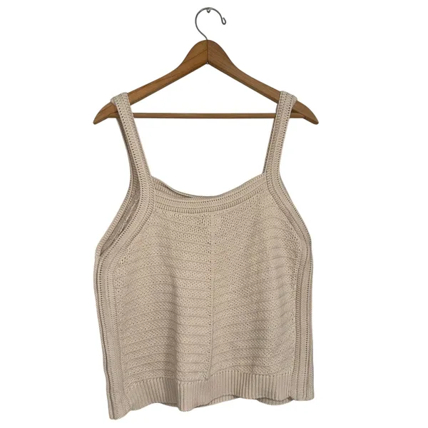 Joie Beige Knit Tank Top Sleeveless Cotton Blend Sweater XL Neutral Square‎ Neck - Image 3