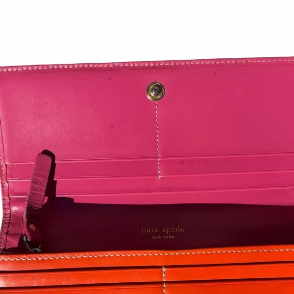 Kate Spade New York Continental Wallet Orange Hot Pink Leather Colorblock - Image 9