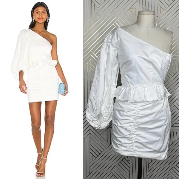 Shona‎ Joy Grant One Shoulder Ruched Mini Dress in White Size US 2 - Image 2