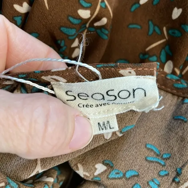 Brown floral long sleeve babydoll dress size medium large France CS - Image 4