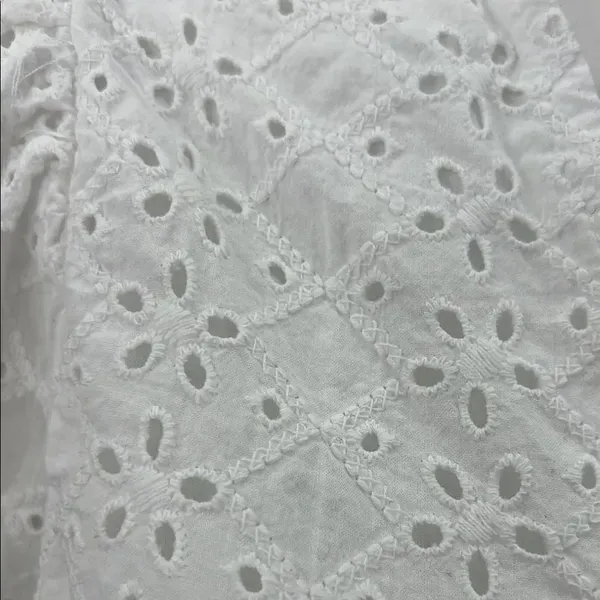 Draper James White Puff Sleeve Ruffled Eyelet Blouse - Image 3