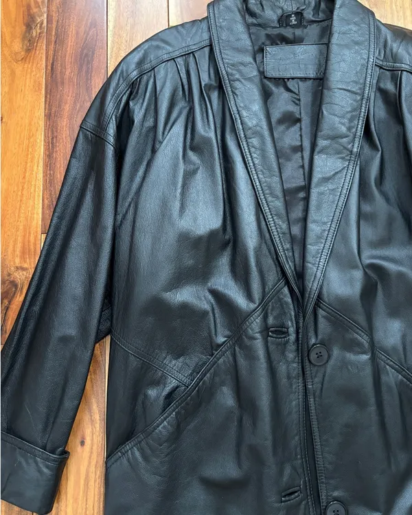 Jacqueline Ferrar Black Leather Trench Coat – Made in Korea - Image 5