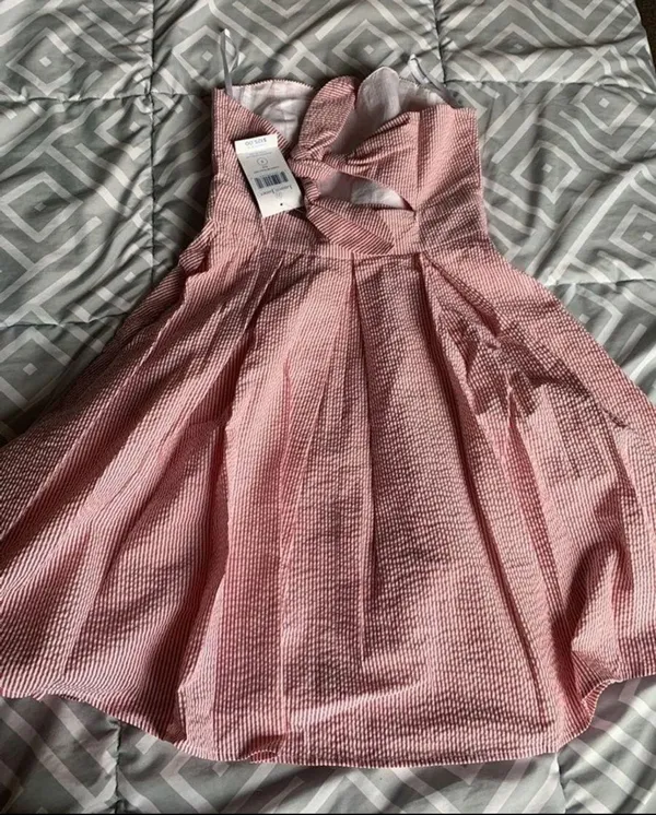 Lauren James Red Corbin Bow Seersucker Strapless Dress - Image 4