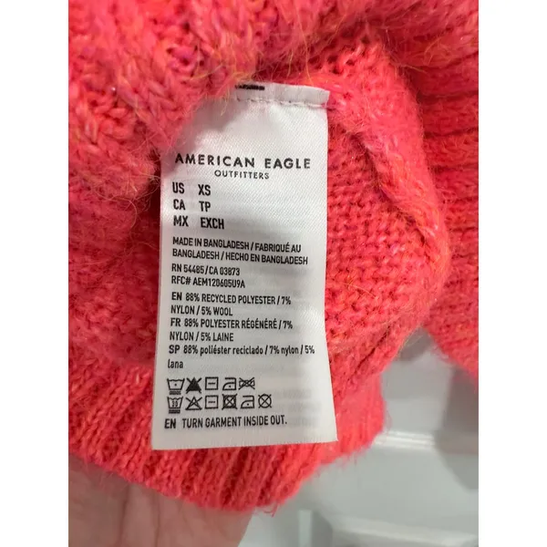 American Eagle Neon Pink Mock Neck Cropped Sweater XS Marl Knit Pullover - Image 4