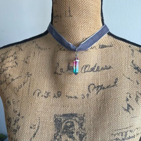 Boutique Rainbow crystal on a grey choker - Image 2