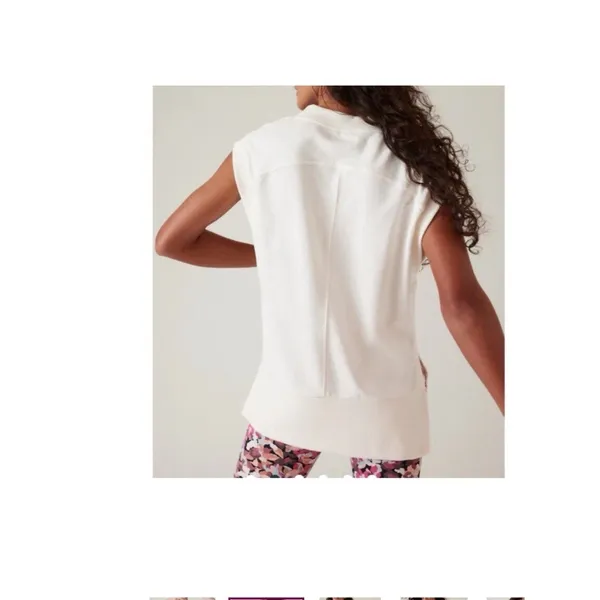 Athleta Retroterry V-Neck Sleeveless Sweatshirt Tee Ivory White Size M‎ - Image 7