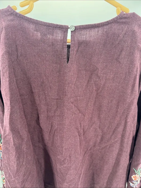 J. Jill Deep Plum maroon embroidered Long-Sleeve Round Neck top boho fall L - Image 9