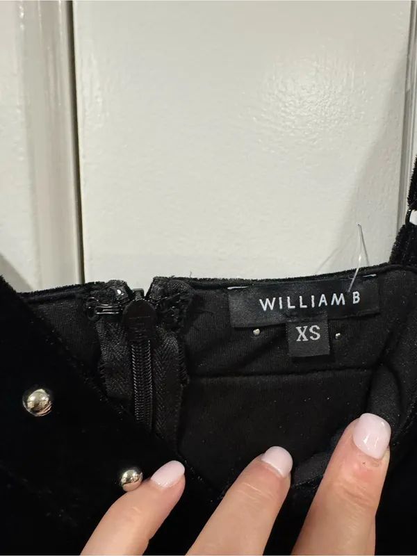 William B Black Studded Velvet Mini Dress with Spaghetti Straps - Image 3