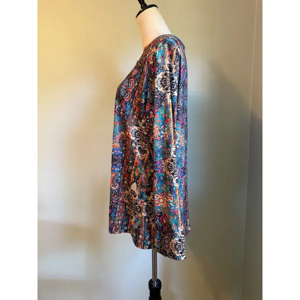 Boho Paisley Floral Henley Tunic Top Long Sleeve Multicolor XL whimsi festival - Image 3