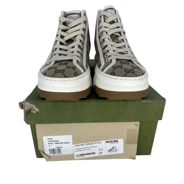 Gucci GG Canvas‎ Platform High Top Sneakers Beige Size 37.5 - Image 11