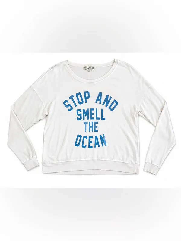 Wildfox Stop and Smell the Ocean Sweatshirt Women S White Graphic USA Made - Image 6
