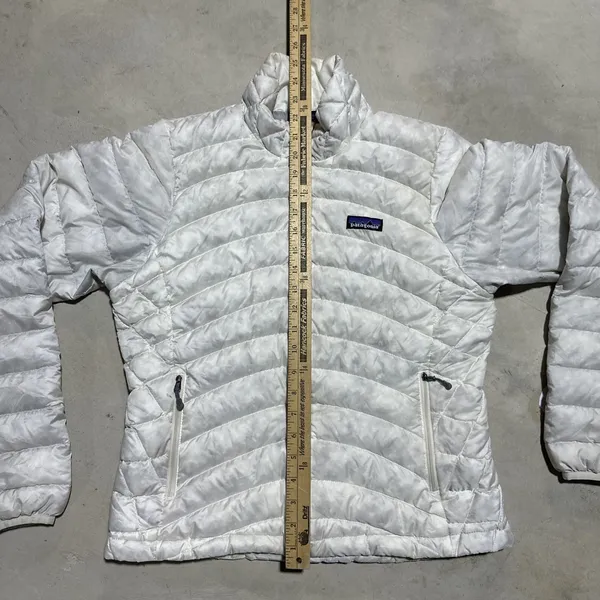 Patagonia Down Sweater Jacket Women's SZ Small L Quilted Puffer Full Zip Stained - Image 11