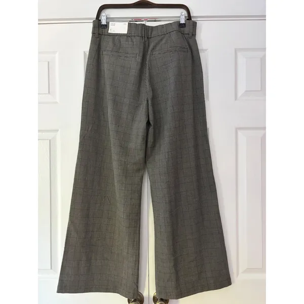 American Eagle Gray Glen Plaid Wide Leg Trouser Pants Size 8 Stretch High Rise - Image 2