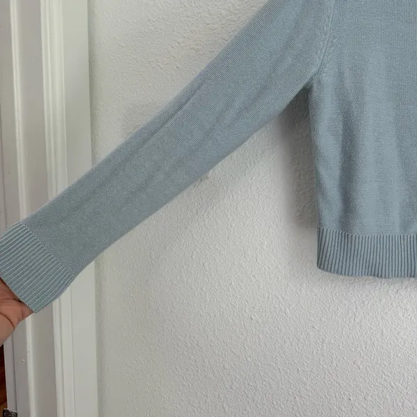 Light baby blue cropped knit button down cardigan, size S - Image 2