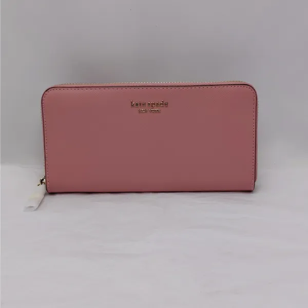 Kate Spade Womens Saffiano Leather Wallet Pink Zip Travel Minimalist Classic - Image 2