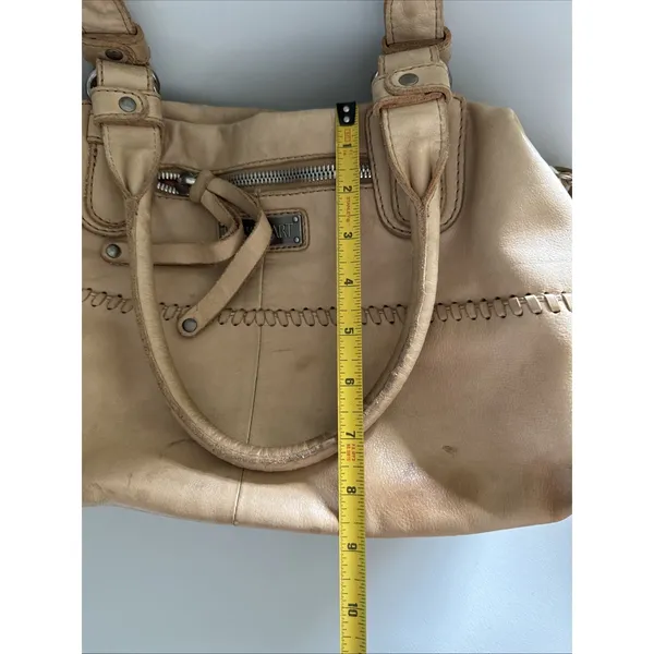 Lockheart Beige Leather Beaded Shoulder Bag Lockheart Handbag Stained - Image 15