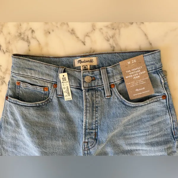 NWT Madewell The Perfect Vintage Crop Jeans Blue Raw Hem High Rise 26 Sold Out! - Image 7