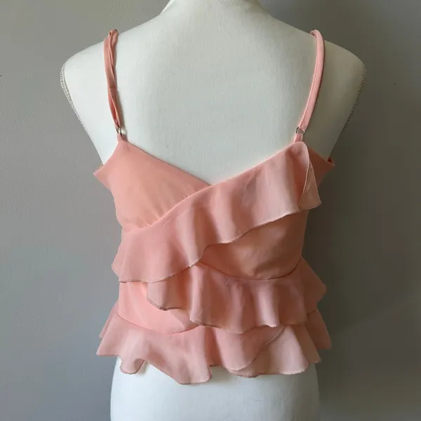 White Fox Baby Pink Ruffled Cami Tank Layered Boho Size Medium - Image 4