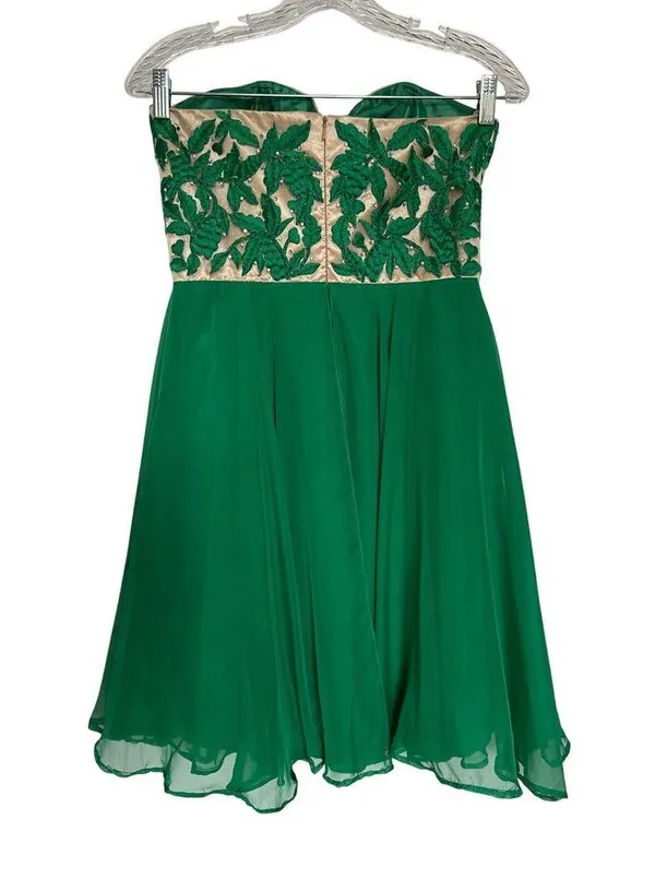 Sherri Hill Emerald green beaded flower, sweetheart, homecoming dress medium - Image 2