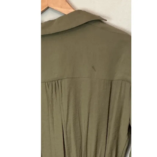 Anthropologie Olive Green Twist Front V-Neck Midi Dress Long Sleeve Size 2 - Image 4