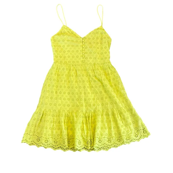 Alice + Olivia Fae Eyelet Embroidered Floral Mini Dress Yellow V-Neck Size 4 NEW - Image 3