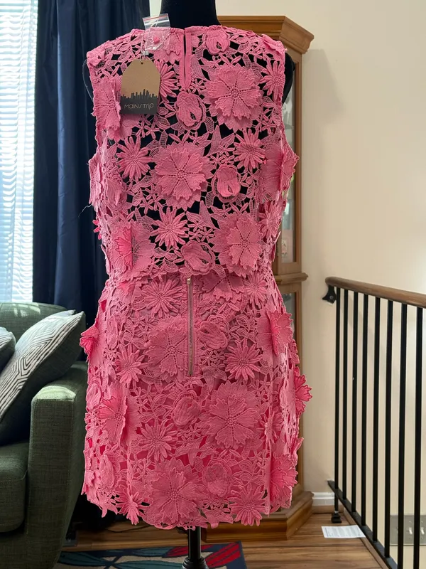 Main Strip NWT Hot Pink Crochet Floral 2-Piece Set | Crop Top & Mini Skirt - Image 6