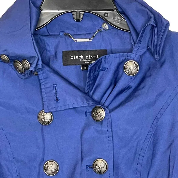 Black Rivet Jacket Size XS Blue Womens Button Up Lined Cotton Blend‎ Hooded Coat - Image 2