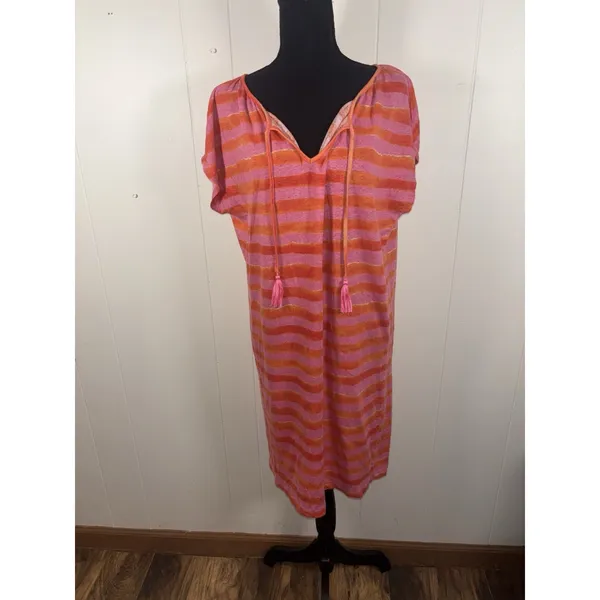tommy bahama pink orange stripe linen blend dress medium t shirt dress Tunic - Image 4