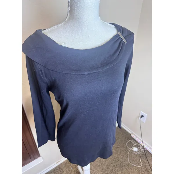 Rafaella Black Boat Neck Long Sleeve Top Metal Detail Shirt sz Small NWT - Image 2