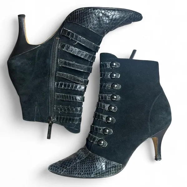 Donald Pliner Tinsley Black Suede Kitten Heel Boots (Model Off Duty Edit) - Image 3