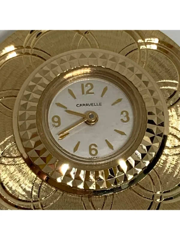 Vintage Caravelle by Bulova women Mechanical Pendant Watch gold tone 33mm works - Image 5