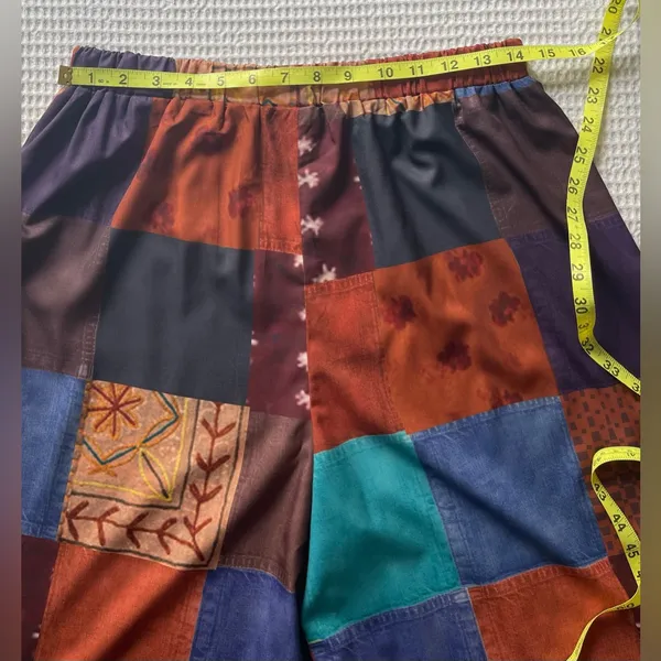 ROMWE Patchwork Wide Leg Pants - Blue, Brown, Orange - Image 4