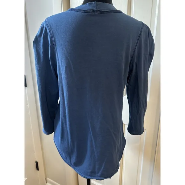 Free People We The Free Clover Puff Shoulder Top Blue Cotton 3/4 Sleeve Medium - Image 2