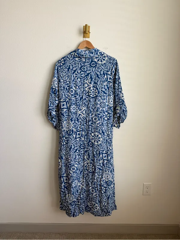 Zara Blue Printed Midi Shirt Dress Button Front Flowy Medium - Image 7