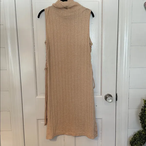 Anthropologie Beige Ribbed‎ Knit Turtleneck Sweater Dress size S EUC - Image 5