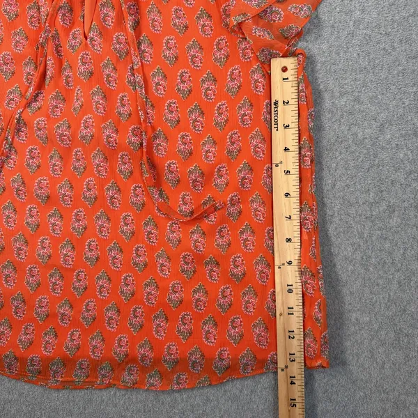 1.STATE Women's Medium Orange Floral Ruffle Flutter Sleeve V-Neck Blouse Top - Image 6