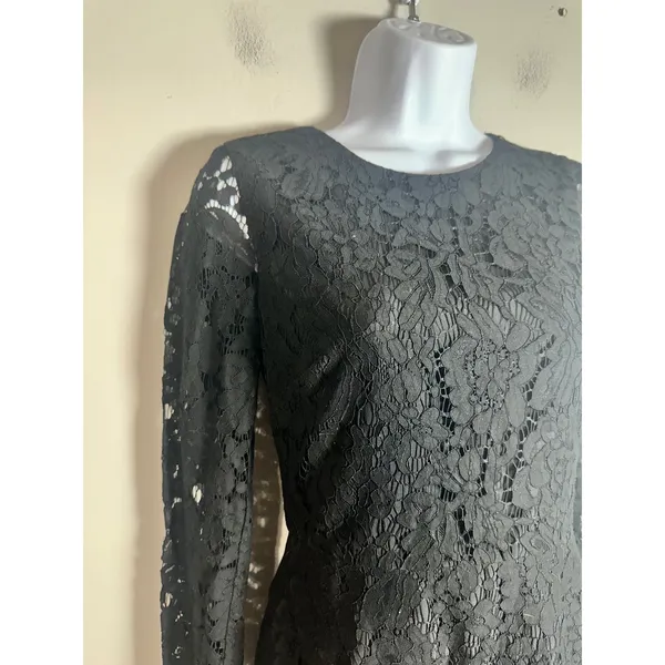 J.Crew Womens Black Floral Lace Long Sleeve Fit and Flare Dress Size 00 - Image 4