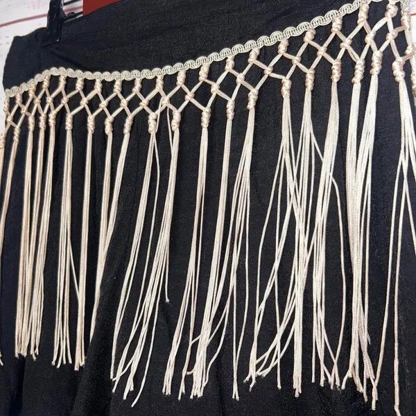High Waisted Gauze Black Fringe Shorts | Women’s Large - Image 2