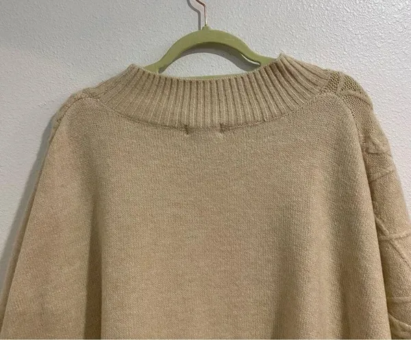 Free People Cream Harbour Stripe Cable knit Poncho Sweater Sz O/S NWT - Image 9
