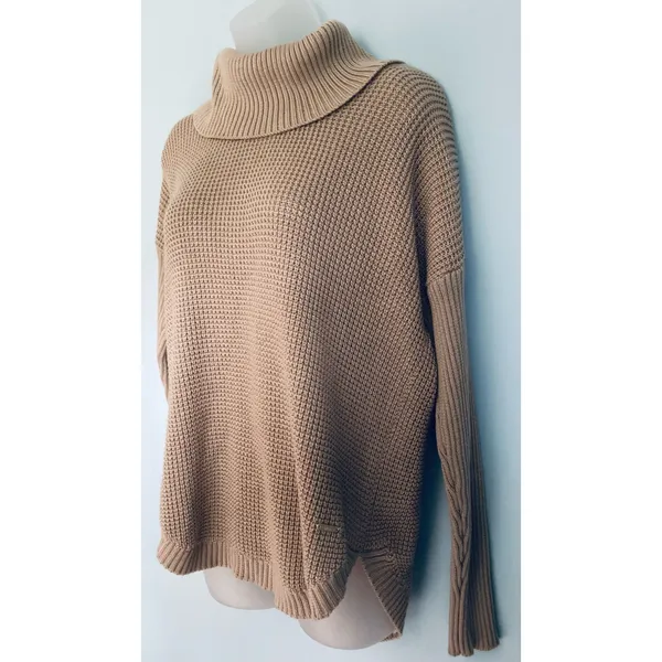 Calvin Klein Sweater Women's Medium Tan Waffle Knit Turtle Neck Cottage - Image 3