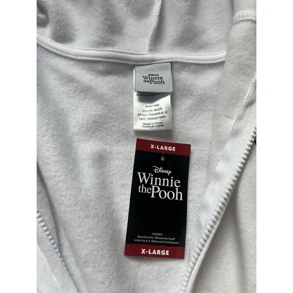 DISNEY Winnie The Pooh Women's Full Zip Sweatshirt Hoodie XL White NWT #33 - Image 14