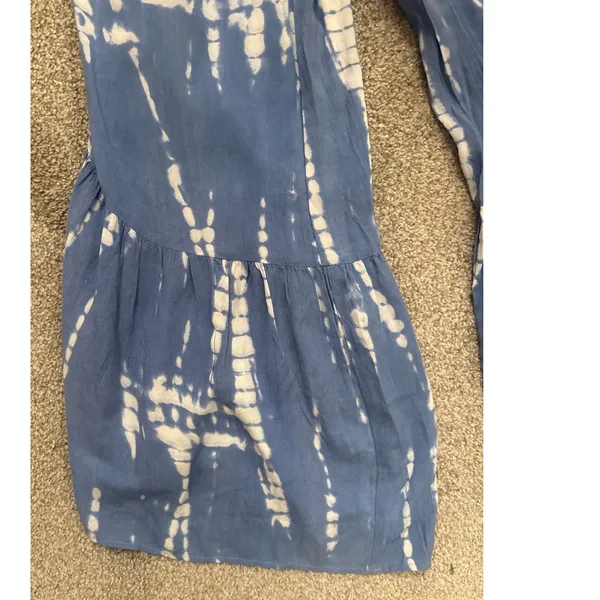 Japna NWT Strapless Tie Dye Jumpsuit XS Blue White Rayon Wide Leg Ruffle Boho - Image 5