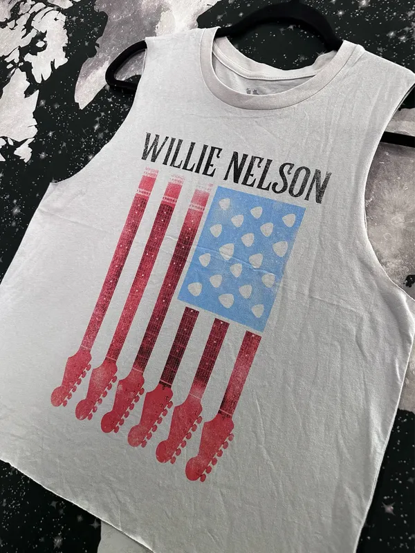 Zion Rootswear Willie Nelson American Flag Guitar Tank Shirt - Image 2