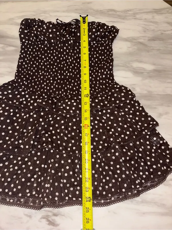 Wild Fable Brown White Polka Dot Strapless Smocked Tiered Mini Dress Medium NWT - Image 7