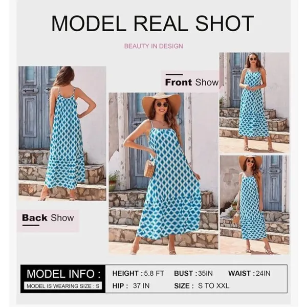 NEW Spaghetti Strap Scoop Neck Smocked Ruffle Flowy Maxi Dress S - Image 5