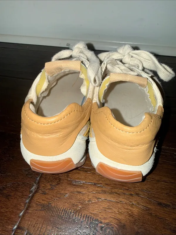 Vince Beige Suede Sneakers with Mustard Side Panels 6M - Image 4