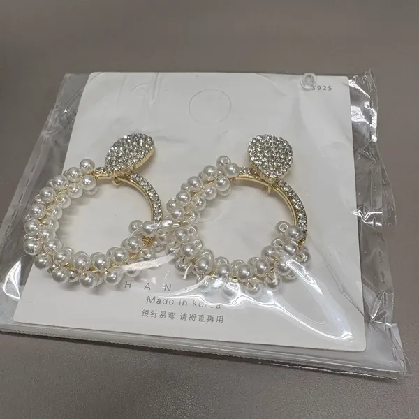 Sparkly Pearl Hoop Earrings Gold Rhinestone Teardrop Studs Elegant Statement new - Image 5
